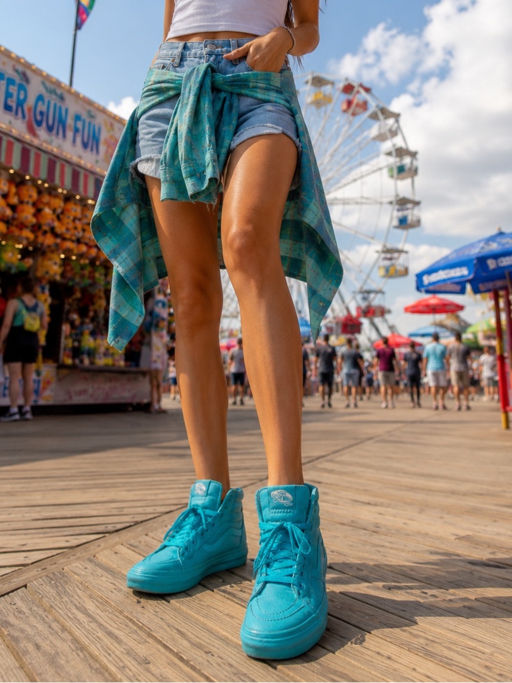 Vans Sk8-Hi Turquoise Teal Blue High Top Sneakers Womens 7.5 Mens 6 Skate Shoes